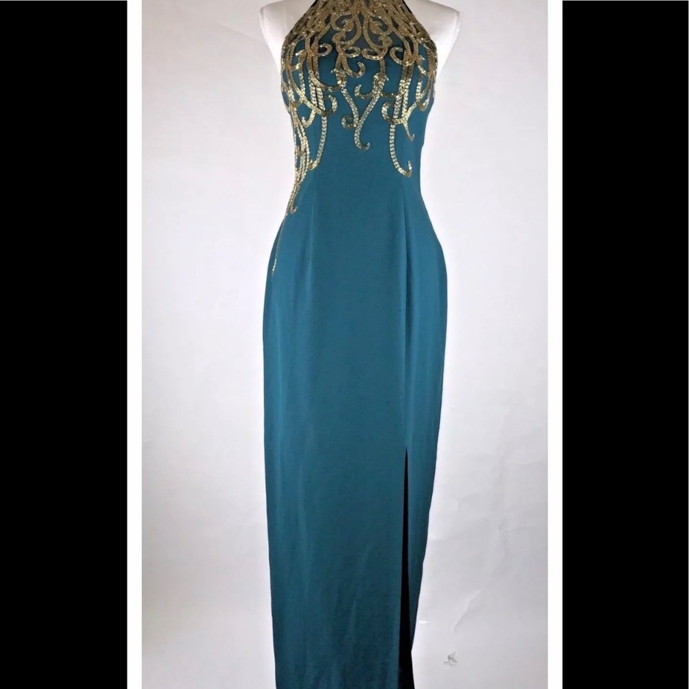 Alyce Paris Designs Sz6 Emerald Green Beaded Gown - Picture 1 of 8
